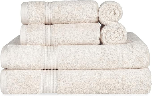 Superior Egyptian Cotton 6-Piece Towel Set, Bathroom Essentials, Towels For Bathroom, Apartment, Airbnb, Guest Bath, Face, Hand, Bath Towels, Washcloths, Absorbent, Fast Drying, Ivory