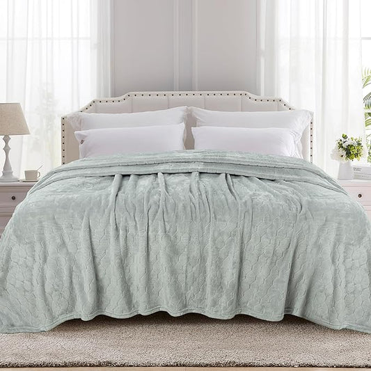 TOONOW Fleece Bed Blanket Queen Size 90x90 inches, Super Soft Fluffy Fuzzy Plush Blanket Geometric Pattern Cozy Microfiber Flannel Blankets for Couch, Bed, Sofa, Mirage Gray