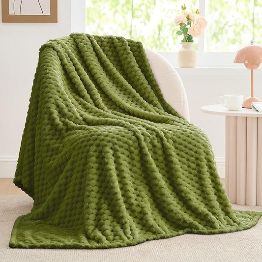 BEDELITE Fleece Blanket Twin for Bed Couch, 3D Jacquard Decorative Green Apple Throw Blanket, Soft and Cozy Warm Plush Fuzzy Blanket All Seasons Suitable, 60x80Inches