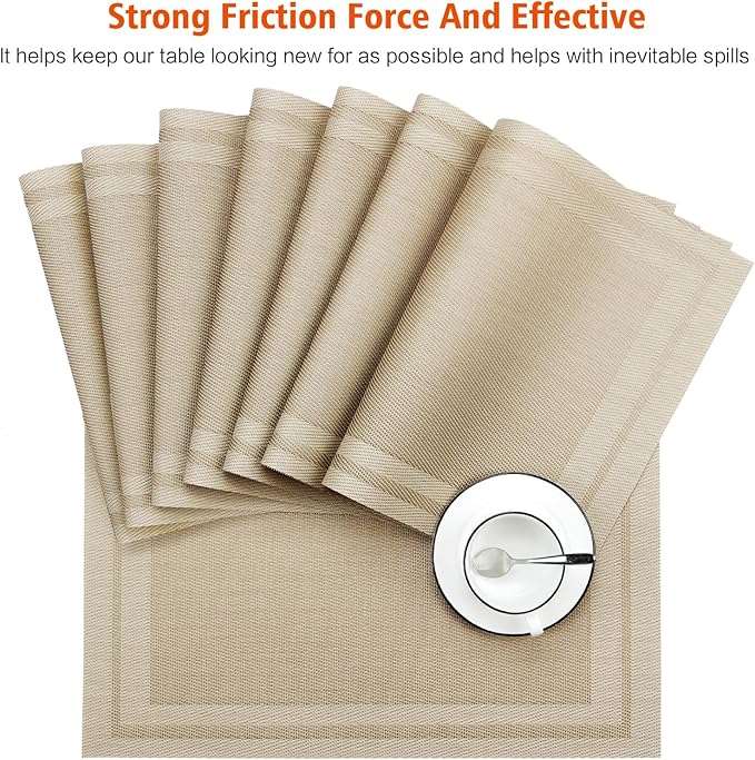 Placemats Set of 4,Washable,Heat and Stain Resistant Indoor/Outdoor Place mats, Vinyl Woven Non Slip Table Mats for Restaurant Table Protection, PVC Table Placemats.(Beige, 4PCS)