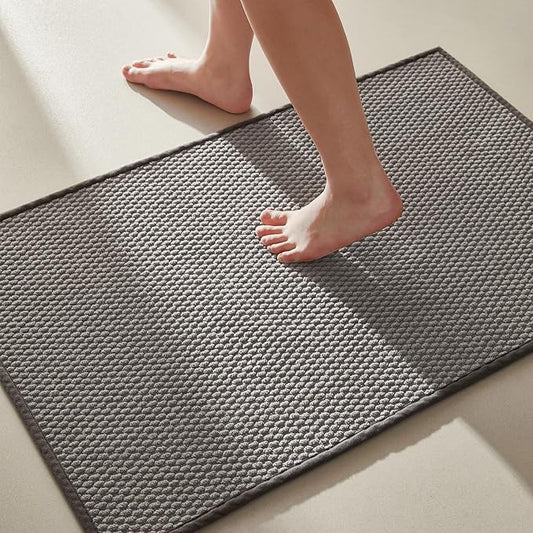Bathroom Rugs Non Slip Washable, Super Absorbent Thin Bath Mat Small Quick Dry Low Pile Bathroom Rug, Light Grey 16"x24"