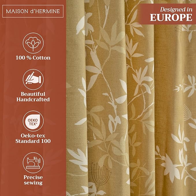 Maison d' Hermine Curtains for Living Room 100% Cotton 96 inch Length Two Panels Light Filtering Curtains for Bedroom Windows with Rod and Loop Pockets Drapes (Louxor Dark Beige, 50" W x 96" L)
