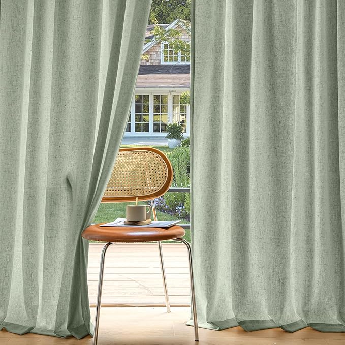 MIULEE Non-See-Through Privacy Linen Curtains 2 Panels, Light Filtering Window Curtains Farnhouse Textured Back Tab Semi Sheer Drapes for Bedroom Living Room, 52 x 108 Inches Long, Sage Green