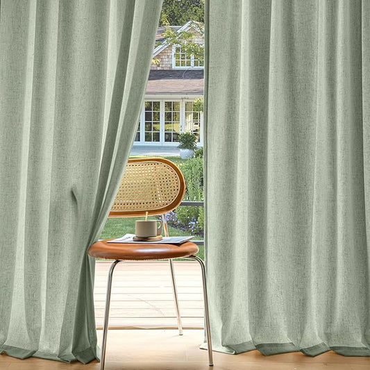 MIULEE Non-See-Through Privacy Linen Curtains 2 Panels, Light Filtering Window Curtains Farnhouse Textured Back Tab Semi Sheer Drapes for Bedroom Living Room, 52 x 108 Inches Long, Sage Green