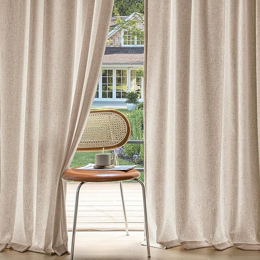 MIULEE Non-See-Through Privacy Linen Curtains 2 Panels, Light Filtering Window Curtains Farnhouse Textured Back Tab Semi Sheer Drapes for Bedroom Living Room, 52 x 108 Inches Long, Beige
