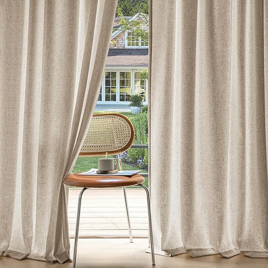 MIULEE Non-See-Through Privacy Linen Curtains 2 Panels, Light Filtering Window Curtains Farnhouse Textured Back Tab Semi Sheer Drapes for Bedroom Living Room, 52 x 72 Inches Long, Taupe