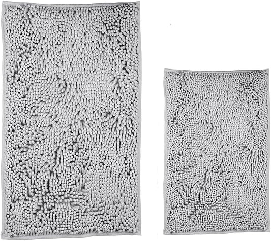 ZiYiJuan Bathroom Rugs, Super Absorbent Luxury Shaggy Chenille Bath Mats, (Light Gray,17x24+20x32(in)