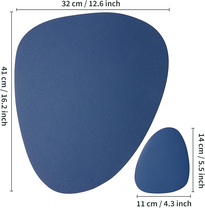 Myir JUN Placemats, Dual-Sided Placemats Waterproof Faux Leather Placemats Set of 4 Place Mats and Coasters Non-Slip Washable Table Mats for Dining Table (Light Gray Blue, Set of 4)