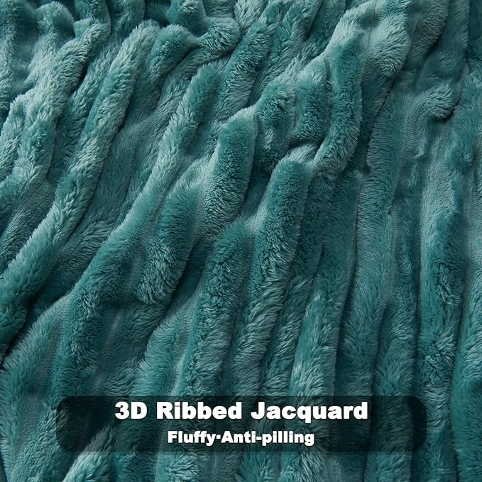 NEWCOSPLAY Super Soft Twin Blanket Light Teal Premium Silky Flannel Fleece 3D Ribbed Jacquard Lightweight Bed Blanket All Season Use (Light Teal Ribbed, Twin(60"x80"))