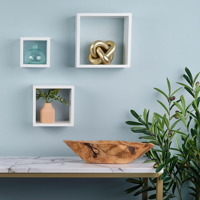 Melannco Floating Square Cube Shelves, for Bedroom, Living Room, Bathroom, Kitchen, Nursery, Set of 3, White, 3 Count