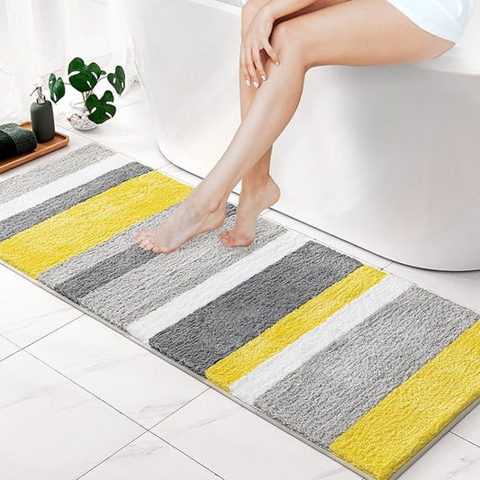 MIULEE Yellow Bathroom Runner Rug 24 x 60 Inches, Long Bath Mat with Thick Absorbent Microfiber and Non Slip Back for Bathroom Floor Tub Shower, Machine Washble