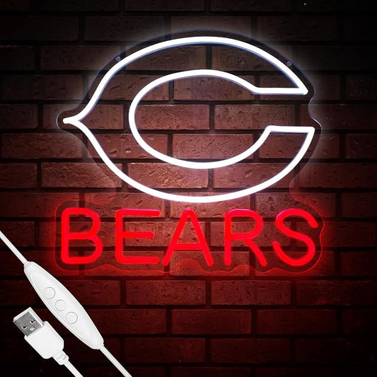 Football Team neon Sign, Cool Light Up Dimmable Football Team Logo Hanging Led Neon Sign for Wall Decor, Man Cave, Garage, Party, Bar, Game Room Deco, Birthday Gift for Football Fans (C-Bear)