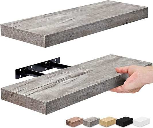Sorbus Floating Shelves for Wall, Bathroom Shelves Wall Mounted for Kitchen, Bedroom, Bathroom Storage Over Toilet, Hanging Book Shelf for Wall Home Decor Living Room (Grey, 2 Pack)