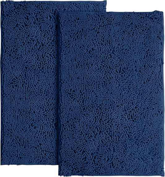 LuxUrux Bathroom Rugs Sets 2 Piece - Plush Bath Mat Set Quick-Dry Soft Chenille Bathroom Mat with Rubber Backing, Absorbant Bathroom Rug Set, Washable.(17 x 24, Blue)