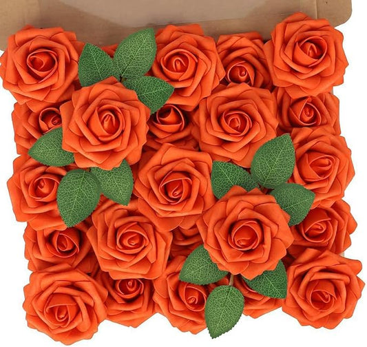 N&T NIETING Artificial Flowers, Fake Flowers Burnt Orange Roses Perfect for DIY Wedding Bridal Bouquets Centerpieces Bridal Shower Party Home Flower Arrangement Decorations, 25Pcs