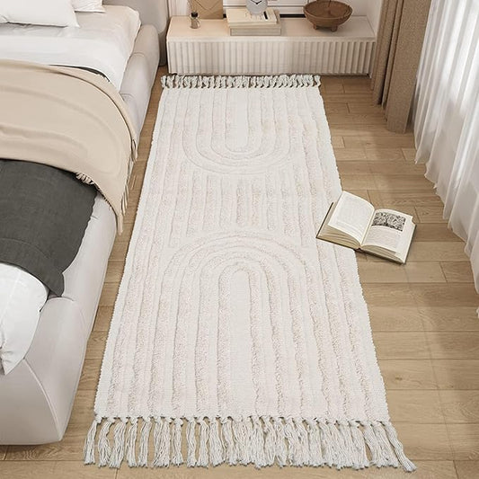 LEEVAN Boho 2'x6' Washable Rug Runners for Hallway Kitchen Rug Tufted Cotton Carpet Runner with Tassels Handmade Farmhouse Bohemian Bedroom Throw Rugs for/Living Room/Entryway Accent Rug