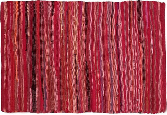 Rug Area Rugs Cotton Red 24x36 Inches Multicolour Chindi for Livingroom Bedroom Washable RagRug Reversible Farmhouse Kitchen RunnerRug Carpet Area Runner Mat for Hallway, Entryway