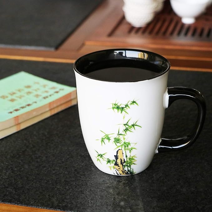 Funny Ceramic Magic Heat Color Changing Coffee Mug with Bamboo Printing for Women Personalized White Green Tea Cup Large Mugs for Mom,Girl, Grandma and man 16 oz