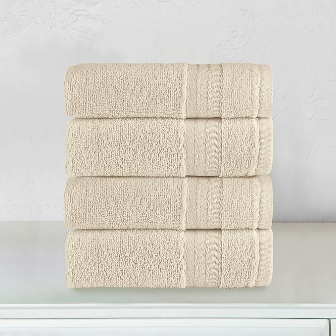 Elegant Comfort Premium Turkish Cotton 4 Pack Hand Towel Set - 16 x 28 inch, Luxurious Hotel Spa Quality 100% Turkish Cotton 4PC Hand Towel Set - Highly Absorbent - Soft Bathroom Towels, Ivory