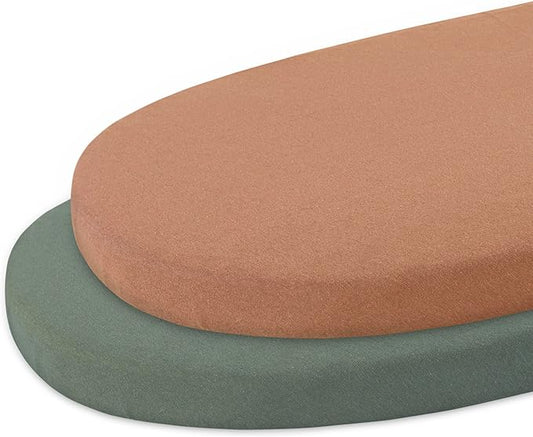 Baby Crib Bassinet Sheet, 100% Cotton Knitted Jersey, Pack n Play Sheet, Fitted Crib Sheets, Super Soft, Durable, Toddler Fitted Sheet, Green & Mustard Grey 17"x32"x4"