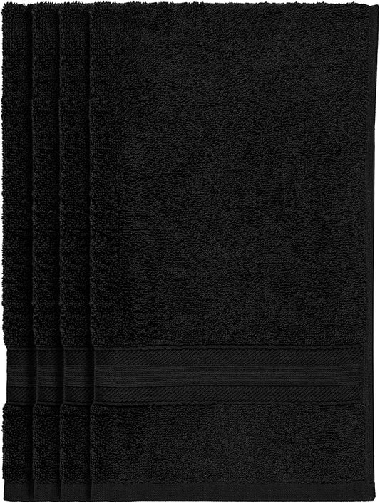 Quick-Dry, Soft & High Absorbent Fingertip Towels for Bathroom Cotton Soft Feel Fingertip Towels 11"x17" | Daily Use 100% Cotton Towels for Bathroom, Gym & More | (4 Pcs, Black)