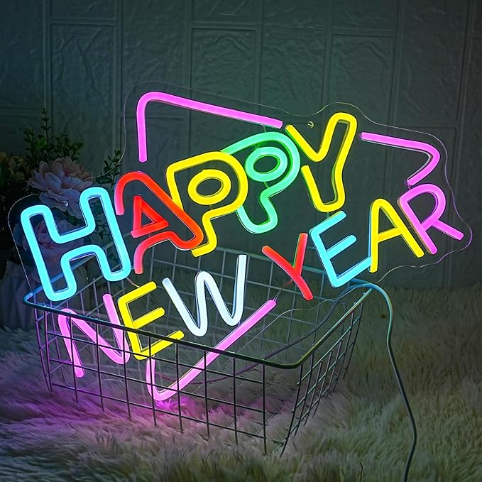Happy New Year Neon Sign Colorful Holiday LED Neon Sign Letter Neon Signs Christmas Wall Art, Xmas Cheers Neon Sign, Christmas Signage, Christmas Wall Decorations