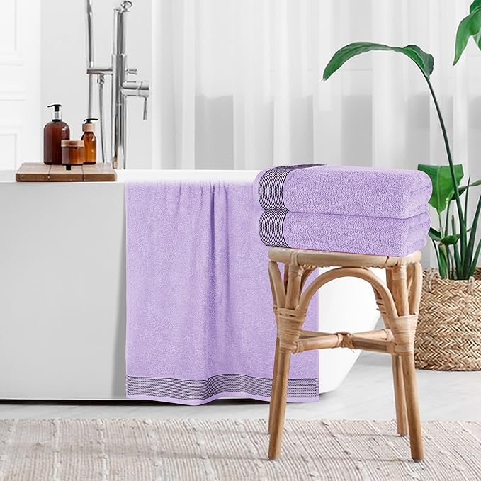 Belizzi Home Ultra Soft 4 Pack Oversized Bath Towel Set 27x54 inches, 100% Cotton Bath Towels, Highly Absorbant Compact Quickdry & Lightweight Towel, Ideal for Gym Travel Camp Pool - Purple