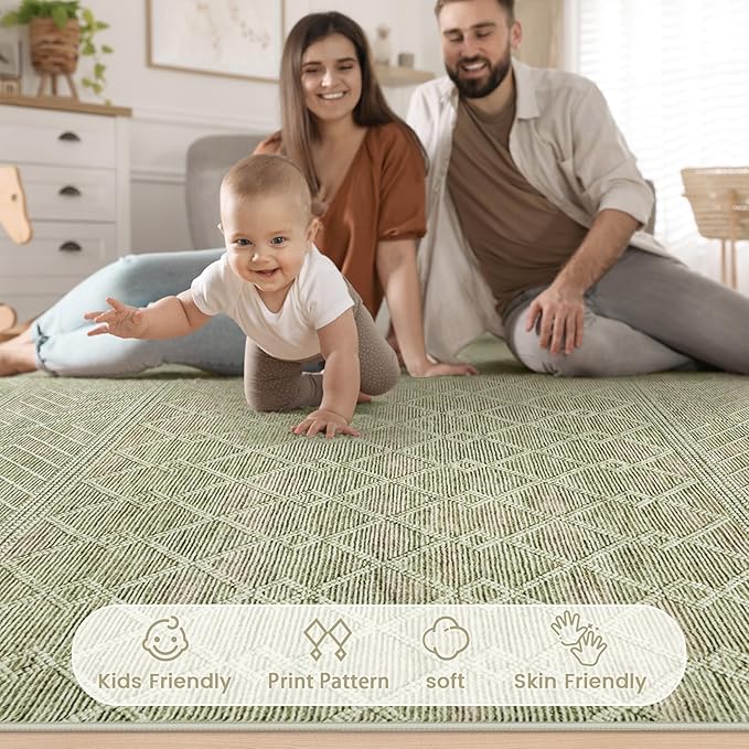 5x7 Area Rug Living Room: Washable Boho Geometric Moroccan Rug Neutral Modern Farmhouse Indoor Soft Non Slip Ultra Thin Printed Pattern Carpet for Dining Room Bedroom Nursery Home (Brown, 5'x7')