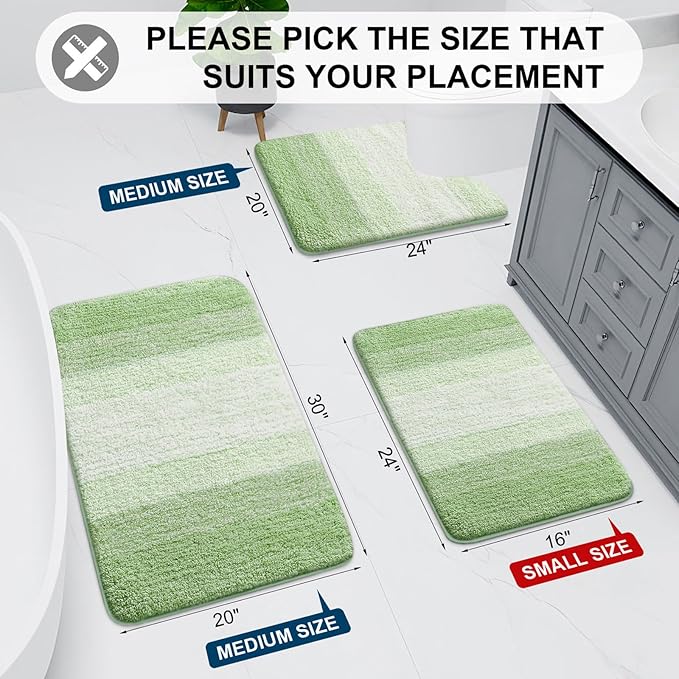 Arotive Microfiber Bathroom Rugs, Shaggy Soft and Absorbent Bath Rug, Non-Slip, Thick Plush Machine Washable Dry Bath Mats for Bathroom, Tub and Shower, 47x24, Sage Green