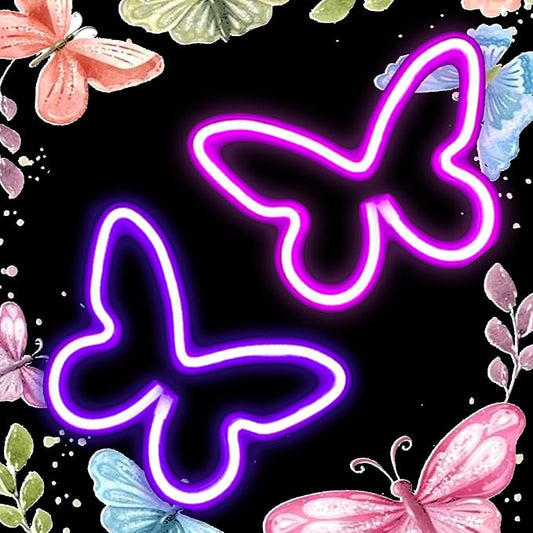 Butterfly Neon Sign, 2 Pack Led Neon Light USB/Battery Operated Wall Decor for Party, Birthday, Wedding, Holiday, Christmas, Living Room, Bar, Bedroom, Indoor, Valentine Gifts (Pink Purple)