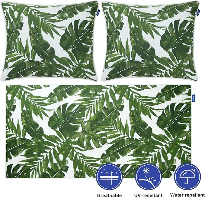 Outdoor Loveseat Cushion Set 44'' x 24'', Outdoor Cushions for Patio Furniture with Fastness Cover, Water Repellent Outdoor Seat Cushion and Couch Back Cushions for Bench, and Swing (Green Leaves)