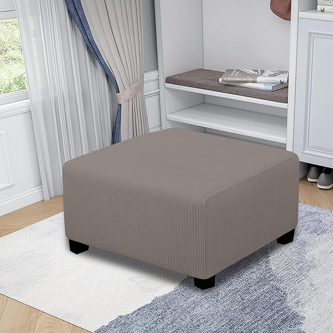 Easy-Going Stretch Ottoman Cover Folding Storage Stool Furniture Protector Soft slipcover with Elastic Bottom (Medium,Taupe)