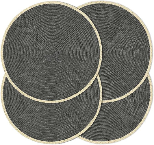 Noctiflorous Round Braided Placemats Set of 4 Table Mats 15 Inches Washable Heat Resistant for Dining Table Non-Slip Indoor Outdoor Place Mats for Easter(01 Charcoal Grey 4)