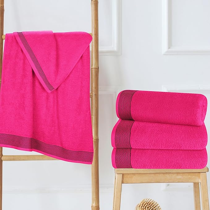 Belizzi Home Ultra Soft 4 Pack Oversized Bath Towel Set 27x54 inches, 100% Cotton Bath Towels, Highly Absorbant Compact Quickdry & Lightweight Towel, Ideal for Gym Travel Camp Pool - Hot Pink
