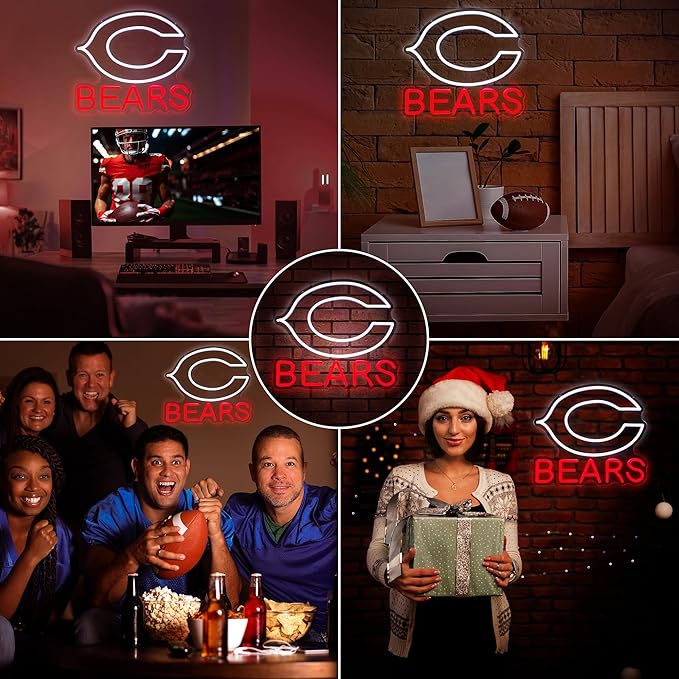 Football Team neon Sign, Cool Light Up Dimmable Football Team Logo Hanging Led Neon Sign for Wall Decor, Man Cave, Garage, Party, Bar, Game Room Deco, Birthday Gift for Football Fans (C-Bear)