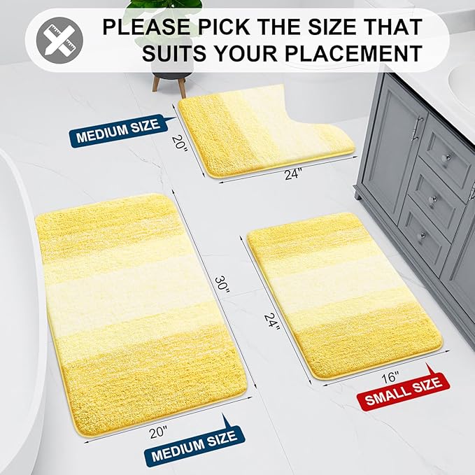 Arotive Microfiber Bathroom Rugs, Shaggy Soft and Absorbent Bath Rug, Non-Slip, Thick Plush Machine Washable Dry Bath Mats for Bathroom, Tub and Shower, 24x16, Yellow