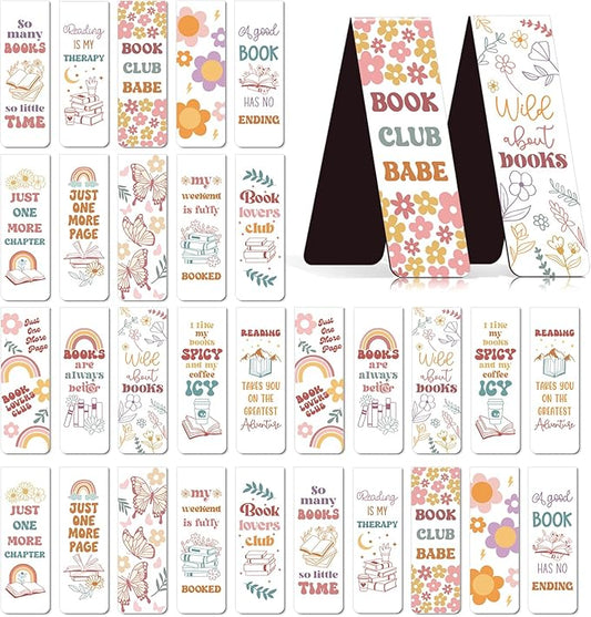 Groovy Floral Magnetic Bookmark - 30Pcs Inspirational Magnetic Bookmarks Boho Floral Rainbow Butterfly Book Mark Magnets Page Marker Clip Gifts for Book Lovers Students Teacher School Reading