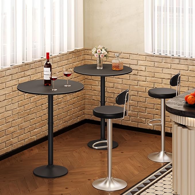 HOOBRO Round Bar Table, 35" Tall Pub Table, with Non-Slip Base for Narrow Space, Bar Height Table for Kitchen, Easy to Assemble, Black BB57BT01