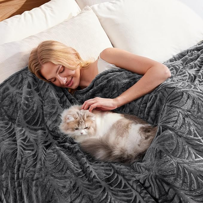 Whale Flotilla Flannel Fleece Twin Size Blanket for Bed, Soft Fluffy Velvet Bedspread Coverlet with Decorative Vintage Pattern for All Season, Warm and Lightweight, 90x66 Inch, Dark Grey