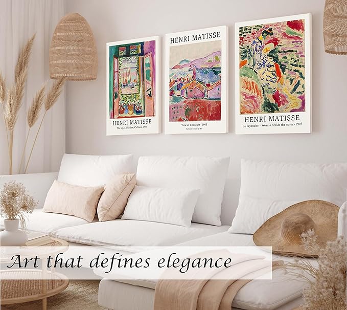 Induslyfe Large Framed Retro Vintage Wall Art Canvas Decor Set of 3, Matisse Wall Art Prints Poster Modern Art, Sage Green Aesthetic Floral Botanical wall art, bedroom living room bathroom 18x24