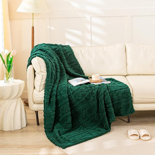 YUSOKI Sherpa Throw Blanket(Without Pillows)-3D Stylish Design Super Soft Cozy Blanket Plush Fluffy Blankets for Teen Girls Women Couch Bed Sofa Chair Gift(Forest Green,50"x65")