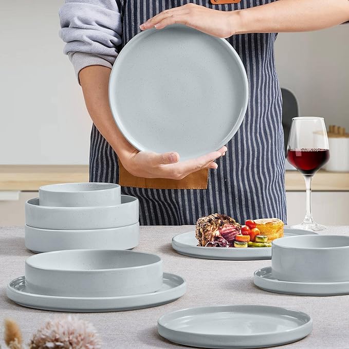 Herogo Dinnerware Dishes Sets with Pasta Bowls, 16 Piece Stoneware Plates and Bowls for 4, Ceramic Dinner Ware for Kitchen, Dishwasher & Microwave Safe, Speckled Multicolor