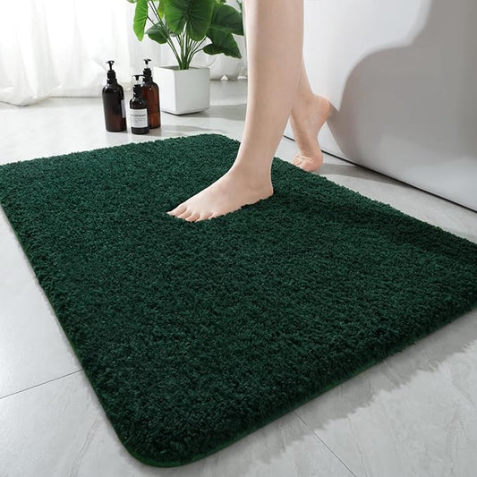 AROGAN Luxury Long Bathroom Runner Rug, 24x36 Inch Thick Soft and Absorbent Non Slip Bath Mat, Rubber Backing Quick Dry Rugs Carpets, Machine Washable Plush Mats for Shower Floor, Deep Green