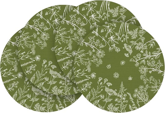 Artoid Mode Dandelion Wild Flower Round Placemats Set of 4, 15 Inch Plastic Woven Washable Non-Slip PVC Table Mats for Party Kitchen Dining Decor