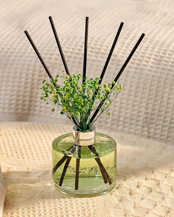 M&SENSE Reed Diffuser Set with 7 Sticks | 7.0oz Lily of The Valley & Cedarwood Scent, Flame Free Fragrance Diffuser for Guestroom Shelf, Long Lasting Floral Diffuser with Baby's Breath Flower Gifts
