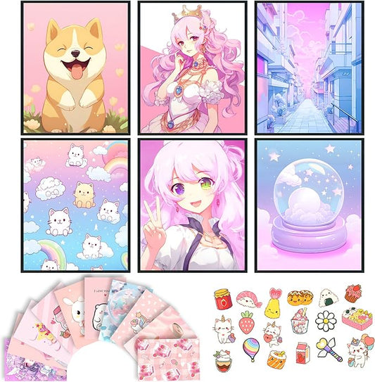 97 Decor Kawaii Wall Art Poster - Cute Anime Room Decor Aesthetic Collage for Bedroom, Dormitory, Kids Room (8x10 UNFRAMED)