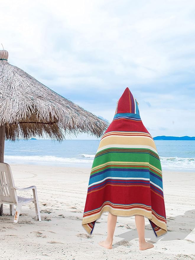 Hooded Bath Towel Wrap - 100% Cotton Terry Large Oversized Hooded Kids Towel - Toddler Shower Pool Beach Towel - Super Soft Plush Absorbent Quick Dry Easy Care Gift -30x60- Stripes Multi