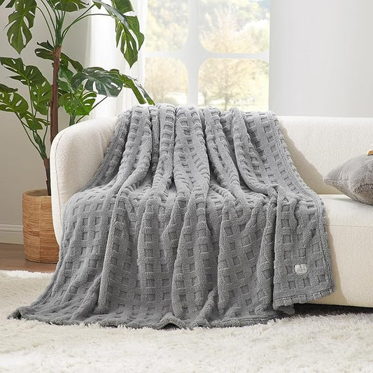 Cozy Bliss Ultra Soft Waffle Blanket - Lightweight Cozy Blankets Gift for Women,Cute Checkered Throws Blanket for Bed, Couch and Sofa,Grey,50x60 Inches