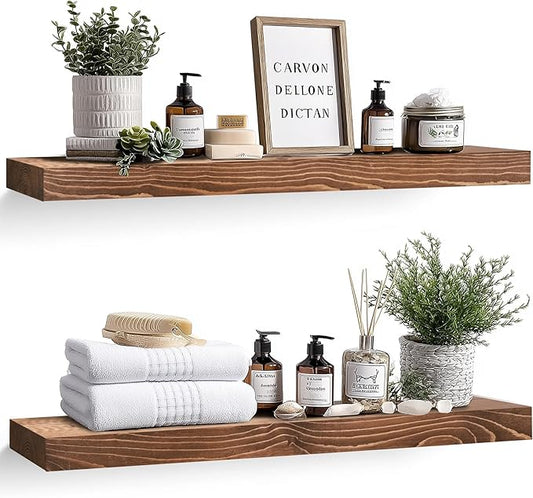 36x8x1.6 inch Floating Shelves Set of 2 – Solid Wood Rustic Brown Wall Mounted Shelf for Kitchen, Bathroom, Living Room