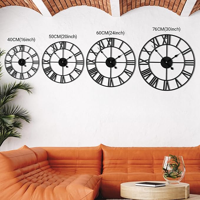 16inch/40cm Wall Clock for Bedroom，Living Room，Office，Bathroom，Battery Operated Large Silent Retro Unique Clocks for Home and Kitchen，Classroom，Farmhouse (Iron Roman Numerals, 16 inches)